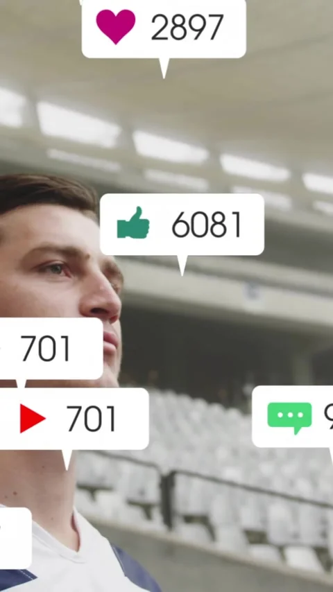Animation of icons and data processing over diverse rugby players Stock Footage 343028477