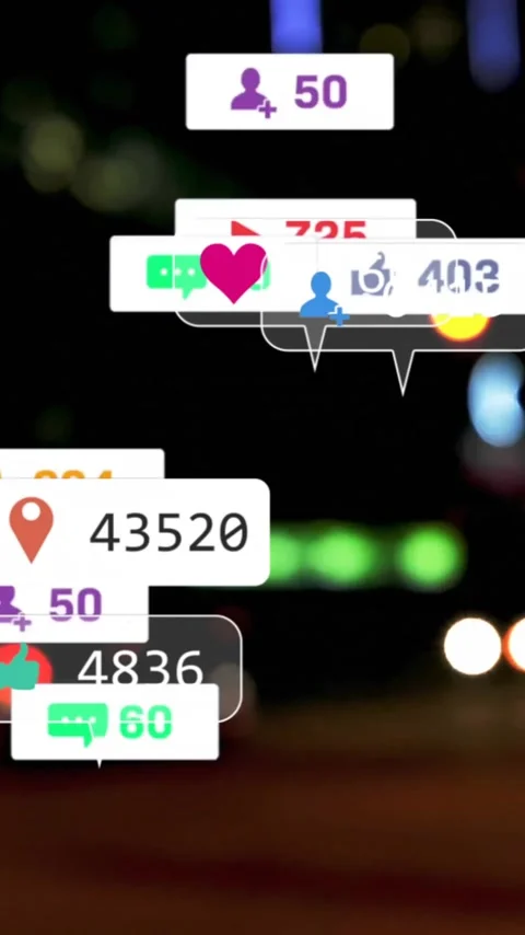 Animation of icons and data processing over out of focus city Stock Footage 343720946