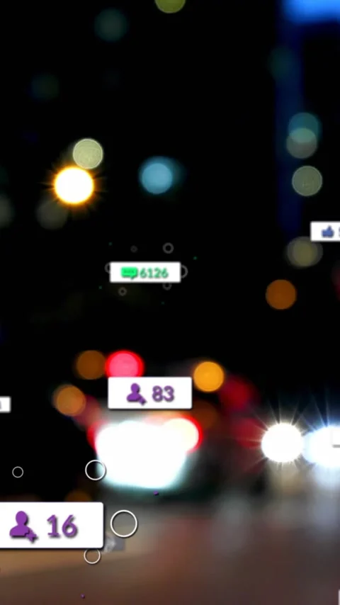 Animation of icons and data processing over out of focus city Stock Footage 343720950