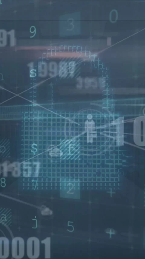 Animation of icons and data processing over computer circuit board Stock Footage 343996078