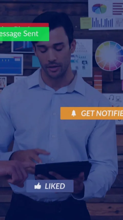 Animation of icons and data processing over diverse business people using tablet 库存影片 344331943