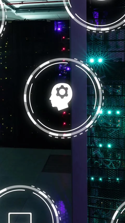 Animation of icons and data processing over computer servers Stock Footage 344402778