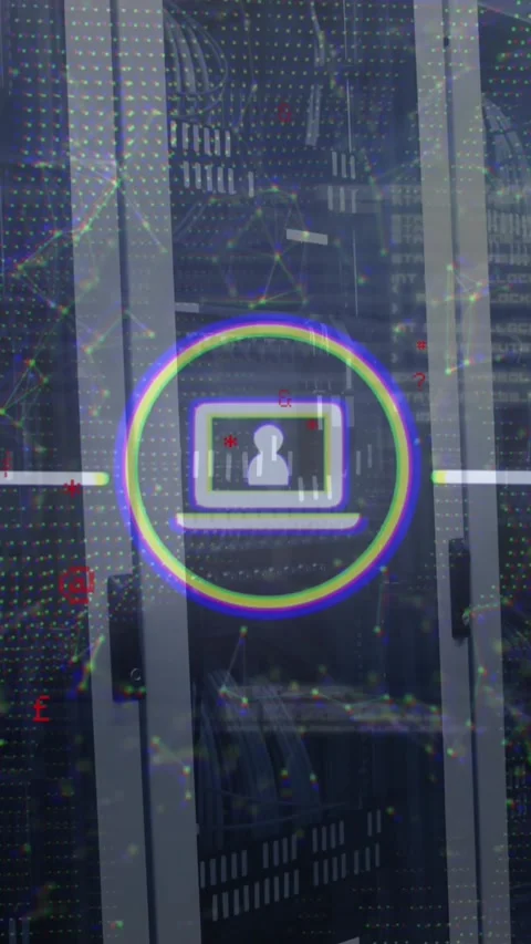 Animation of icons and data processing over computer servers Stock Footage 344595944