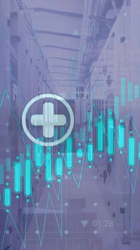 Animation of icons and digital data processing over computer servers Stock Footage 343996718