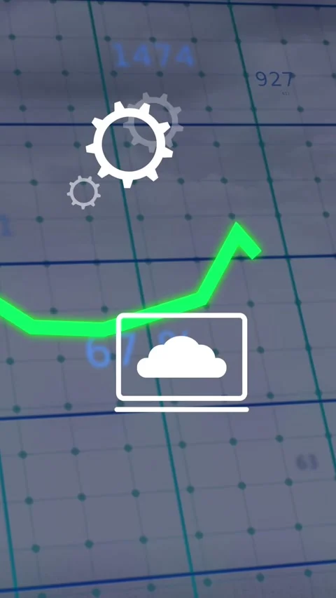 Animation of icons and financial data processing over grid Stock Footage 343739384