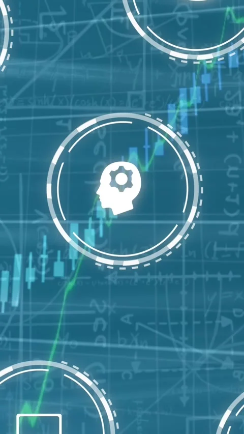 Animation of icons and financial data processing over grid Stock Footage 343955600