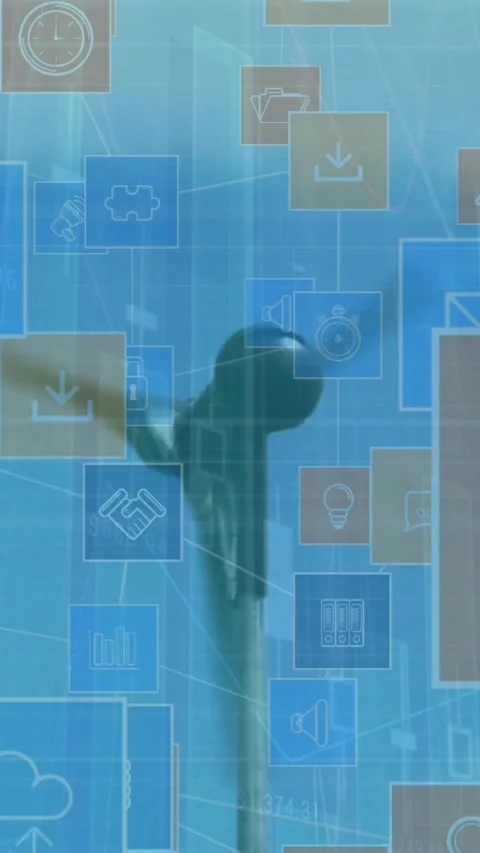 Animation of icons and financial data processing over wind turbine Stock Footage 344525410