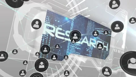Animation of icons connected with lines and abstract pattern and computer Stock Footage 326411571