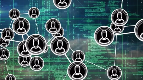 Animation of icons connected with lines over grid pattern against computer Stock Footage 246530675
