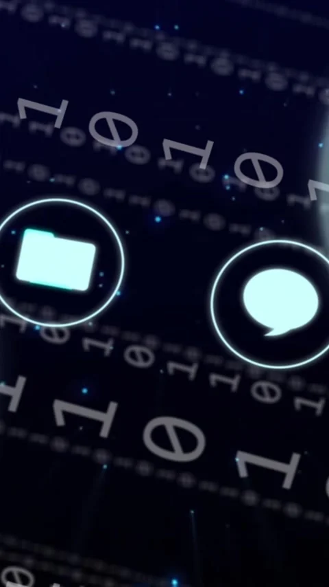 Animation of icons with connections and binary coding over dark background Stock Footage 342009226