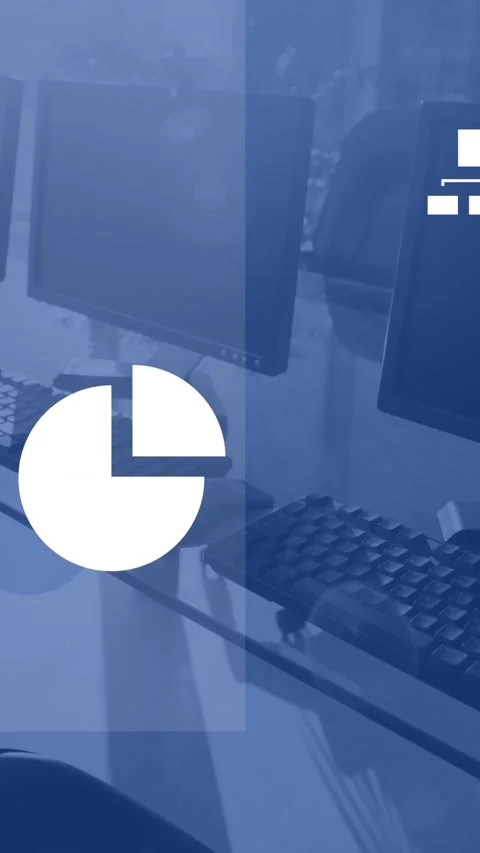 Animation of icons, graphs, map and computer language over unoccupied chairs, 動画素材 321381514