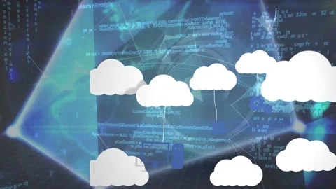 Animation of icons hanging to clouds, globe and programming language over Stock Footage 211547861