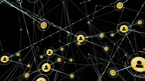 Animation of icons interconnected with lines against black background Stock Footage 315838490