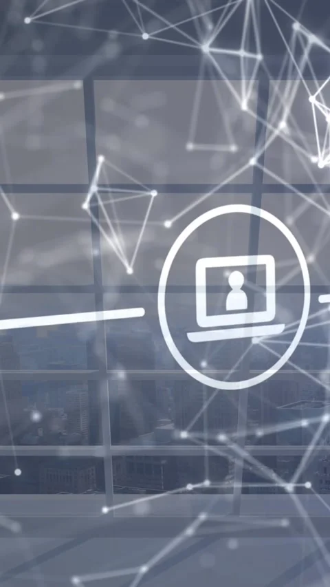 Animation of icons with network of connections over window Stock Footage 323488300