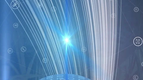 Animation of icons over globe with binary code in navy space Stock Footage 312524219