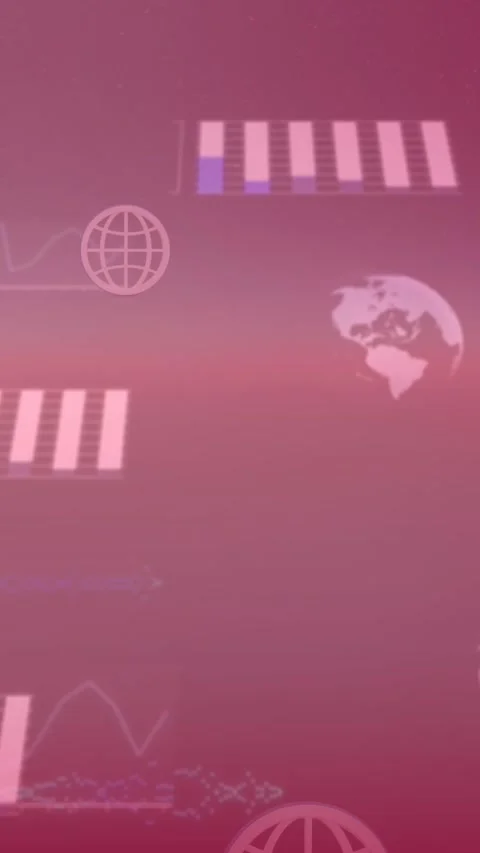 Animation of icons over graphs, computer language and globes against abstract Stock Footage 343955677