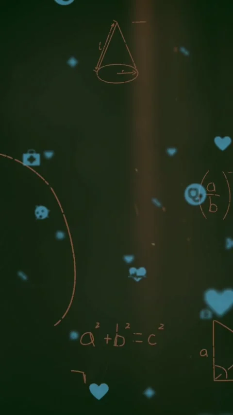 Animation of icons over mathematical equations on black background Stock Footage 343867314