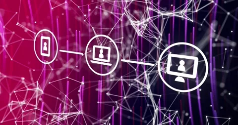 Animation of icons in seamless pattern over network of connections with digital Stock Footage 326101996