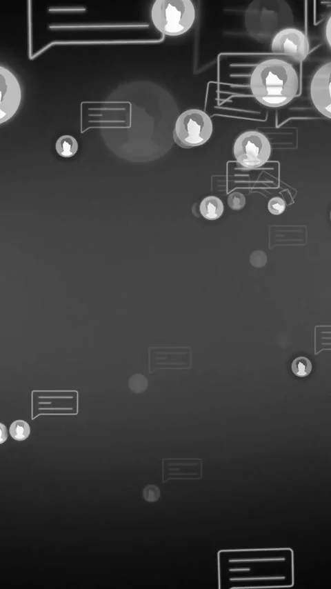 Animation of icons with speech bubbles on black background Stock Footage 341659862