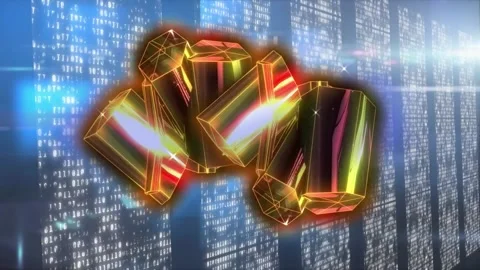 Animation of illuminated abstract pattern moving over bar graph and lens flare Stock Footage 217997441