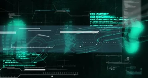 Animation of illuminated abstract pattern over blockchain against computer Stock Footage 244735760