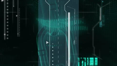 Animation of illuminated abstract pattern over blockchain against computer Stock Footage 312411699