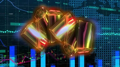 Animation of illuminated abstract pattern over multiple graphs and squares Stock Footage 329564247