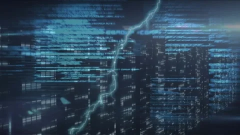 Animation of illuminated bars, moving programming language and lens flare over Stock Footage 327271234