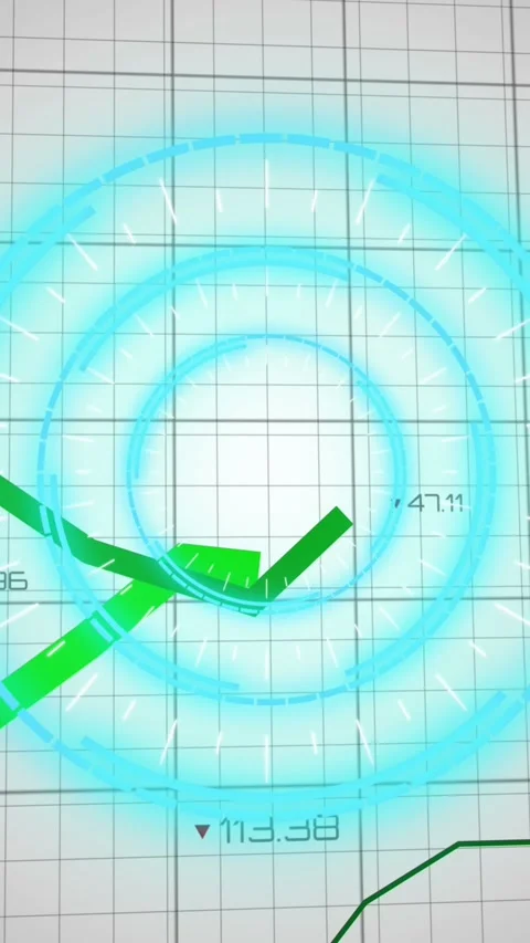 Animation of illuminated circles with green line graphs and digits over grid Stock Footage 344802984