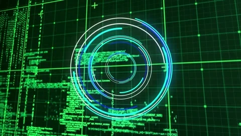 Animation of illuminated circles over grid pattern against computer language in Stock Footage 326626045