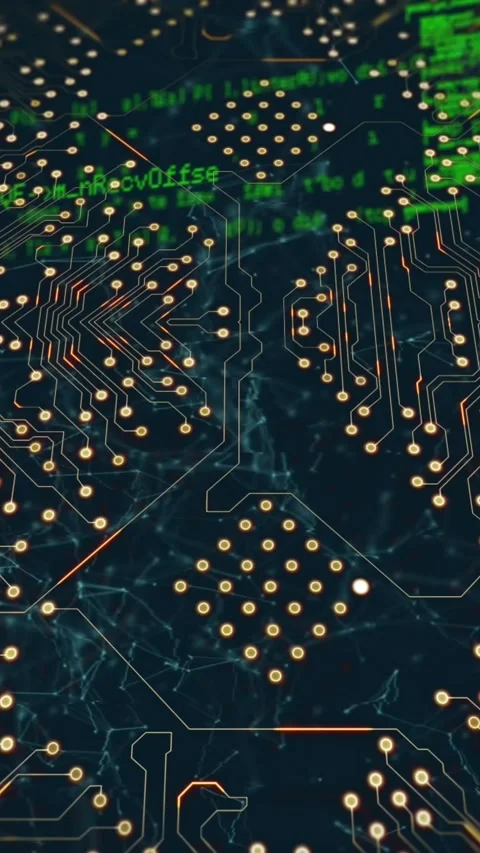 Animation of illuminated circuit board pattern over computer language against 스톡 동영상 321172382