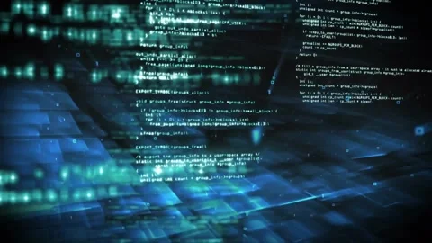 Animation of illuminated computer language and multiple squares against abstract Stock Footage 328358152