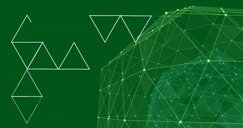 Animation of illuminated connected dots forming globe and triangular structure Stock Footage 330168408
