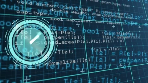 Animation of illuminated digital clock with periodic motion over computer Stock Footage 328299054