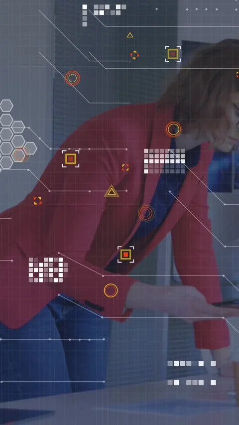 Animation of illuminated geometric shape, connected dots, caucasian Stock Footage 341976677