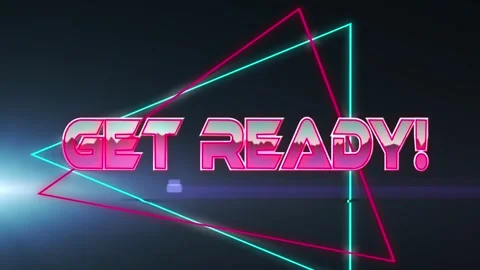 Animation of illuminated get ready text and triangular shapes on black Stock Footage 246530865