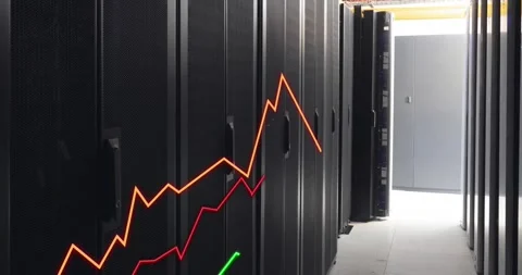 Animation of illuminated graphs over data server racks in data server room Stock Footage 329167138