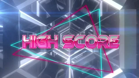 Animation of illuminated high score text and illuminated triangles moving in Stock Footage 246530854