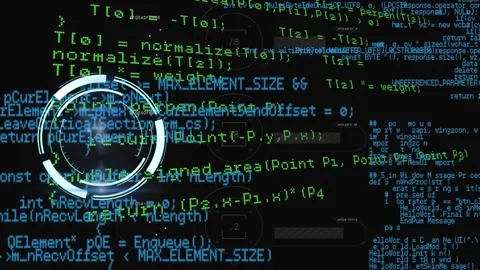 Animation of illuminated radar with multicolored programming language over black 動画素材 325965745