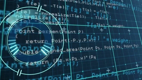Animation of illuminated radar over programming language and grid pattern over Stock Footage 326297766