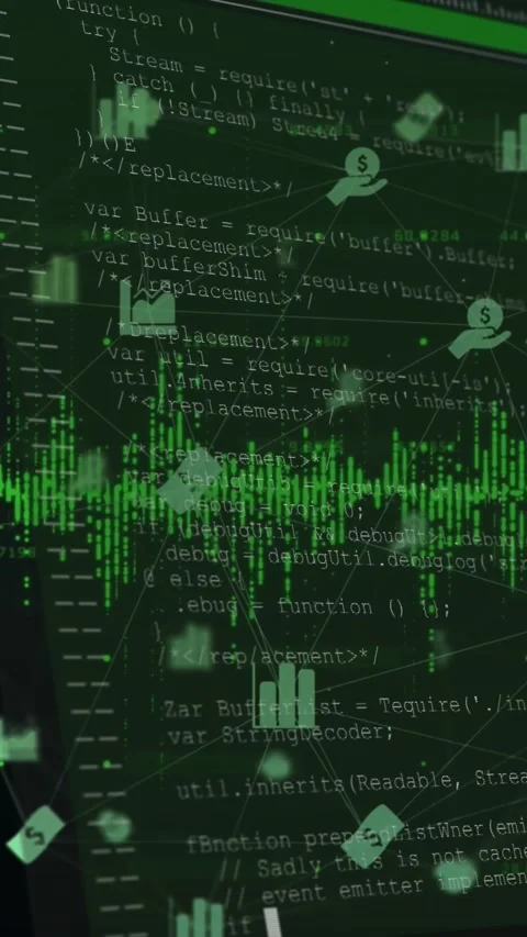 Animation of illuminated soundwaves, connected multiple icons over screen with Stock Footage 344556955