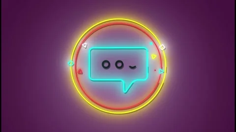 Animation of illuminated thought bubble in circle shapes over violet background, Stock Footage 329704726