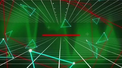 Animation of illuminated triangular and rectangular shapes with grid on green Stock Footage 246533510