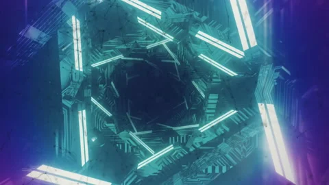 Animation of illuminated triangular shapes rotating in loop Stock Footage 312830606