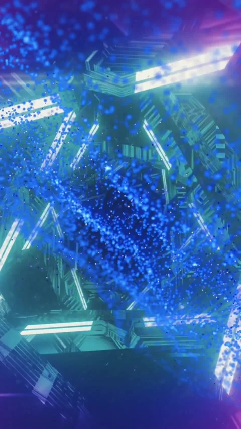 Animation of illuminated triangular shapes rotating and blue dots forming line Stock Footage 322561012