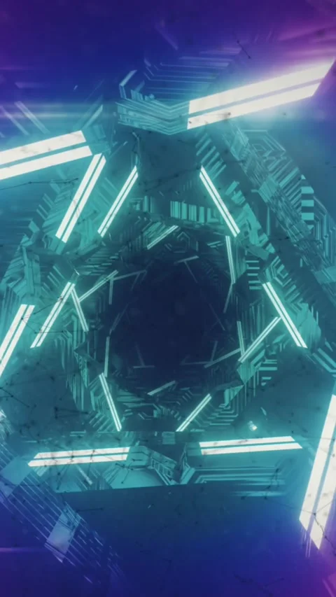 Animation of illuminated triangular shapes rotating in loop Stock Footage 322561018
