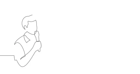 Animation of an image drawn with a continuous line. Man with microphone. Stock Footage 244732678
