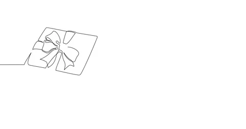 Animation of an image drawn with a continuous line. Gift box with ribbon bow. Stock Footage 244861773