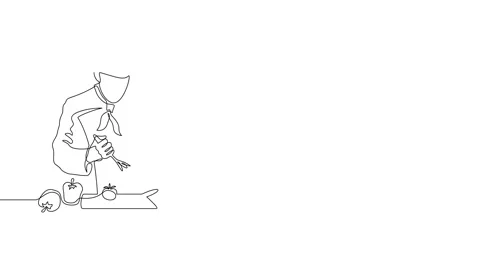Animation of an image drawn with a continuous line. The chef is preparing food. Stock Footage 245201662