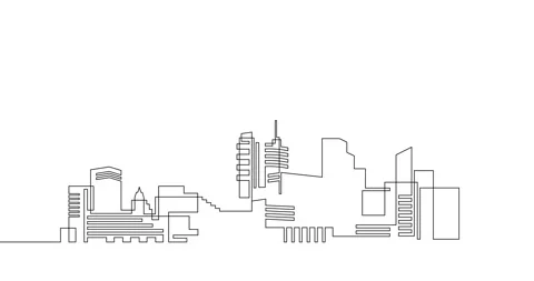 Animation of an image drawn with a continuous line. City skyline. Stock Footage 245201716